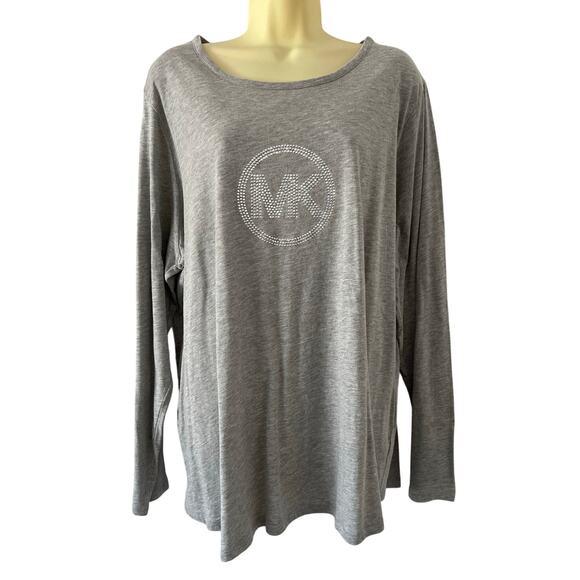 Michael Michael Kors Gray Knit Top Tunic Studded Logo Size 2X Casual Winter Fall - Picture 1 of 8